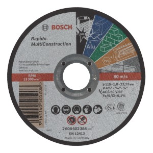 Disco da taglio Bosch Multi Construction Rapido, diametro 115 mm, per smerigliatrici angolari.