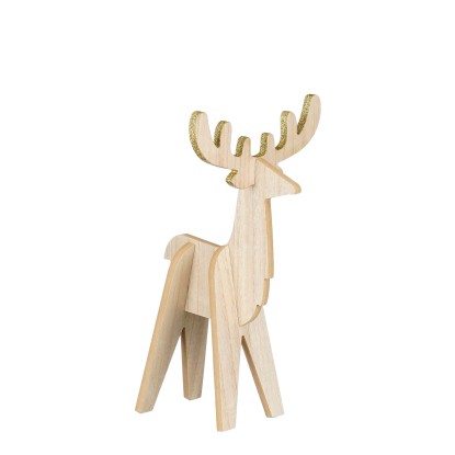 Cervo in legno decorato in oro 18,5x19xH34 cm