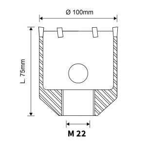 Disegno tecnico di una sega a tazza t.b.t. con dimensioni.