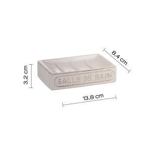 Dispenser sapone t.b.t. in ceramica bianca con scritta "Salle de Bain".
