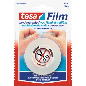 Tesa Film, strappabile a mano, 25m x 19mm. Nastro adesivo trasparente per ufficio e casa.