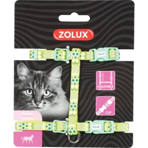 Pettorina per gatti t.b.t. verde fantasia di Zolux, regolabile con chiusura a clip.
