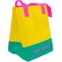 Borsa frigo giallo-verde con manici rosa per campeggio.