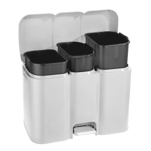 Cestino t.b.t. bianco con tre scomparti e pedale.