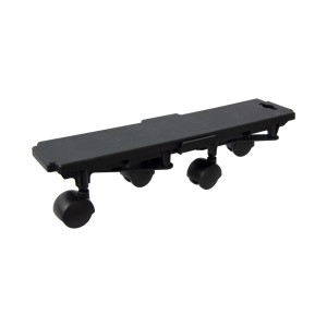 Pianale di trasporto nero con ruote per un facile spostamento.