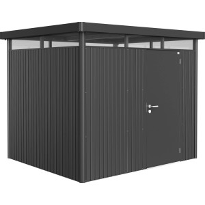 Casetta da giardino Biohort HighLine, grigio scuro metallizzato, 5,6 m² con porta singola.