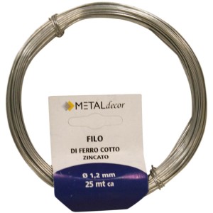 Filo metallico t.b.t., zincato, diametro 1.2 mm, lunghezza circa 25 m.