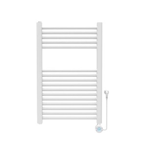 Radiatore t.b.t. bianco con barre orizzontali e controllo elettronico.