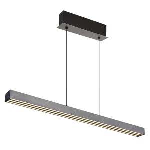 Moderna lampada a sospensione t.b.t. per interni, effetto metallo grigio.