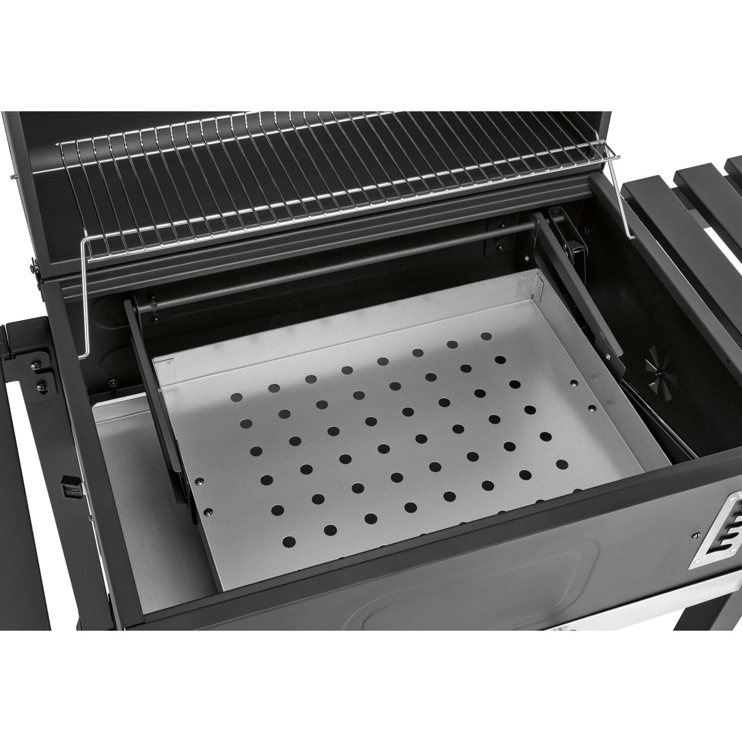 Barbecue a carbone Jamestown Jaxon XL: Vano carbonella regolabile in altezza, griglia e griglia scaldavivande.