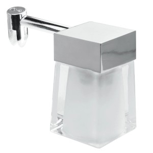 Applique t.b.t. con supporto cromato e contenitore in vetro satinato.