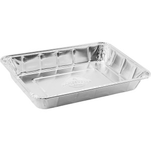 Vassoio in alluminio t.b.t. per barbecue, rettangolare e color argento.