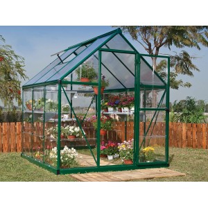 Serra verde Palram Canopia Hybrid 1.9x1.9 con pannelli laterali trasparenti e piante.