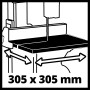 Dettaglio sega a nastro Einhell TC-SB 200/1: Tavolo sega con dimensioni 305 x 305 mm.