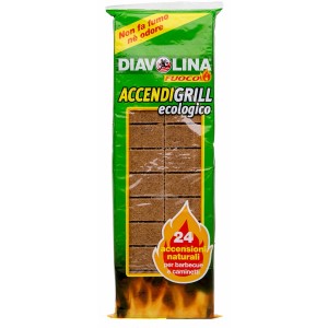 Diavolina Accendi Grill ecologico, 24 pezzi, per barbecue e caminetto.