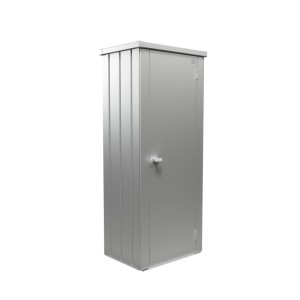 Armadio da terrazza Biohort Julia Gr. M High, argento metallizzato, ideale per balconi e terrazze.