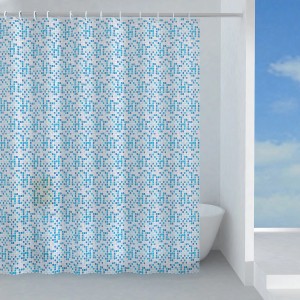 Tenda doccia t.b.t. con motivo a mosaico blu.