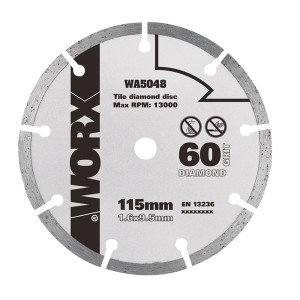 Disco diamantato Worx WA5048, diametro 115 mm per smerigliatrici angolari.