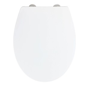 Sedile WC Ostuni Easy Close bianco in termoplastica, forma ovale, con chiusura ammortizzata.
