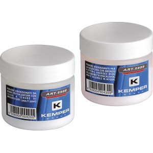 Due barattoli di disossidante t.b.t. per saldatura, accessori per saldatrici.