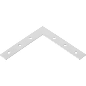 Angolare piatto bianco verniciato a polvere, 100x100x15 mm, con fori per un facile montaggio.