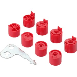 Cappucci rossi di regolazione degli irrigatori e chiave per irrigazione interrata.