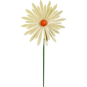 Decorazione da giardino a forma di margherita, 65 cm, in acciaio bianco-arancio.