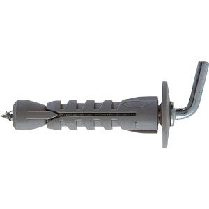 Tassello universale grigio con gancio a vite per un fissaggio sicuro.