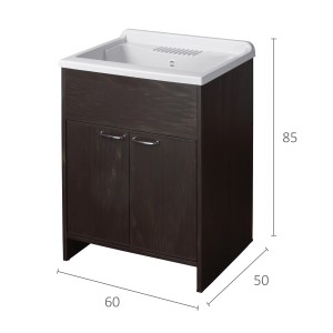 Mobile lavabo con lavandino bianco, decoro legno scuro, categoria Lavatoi.