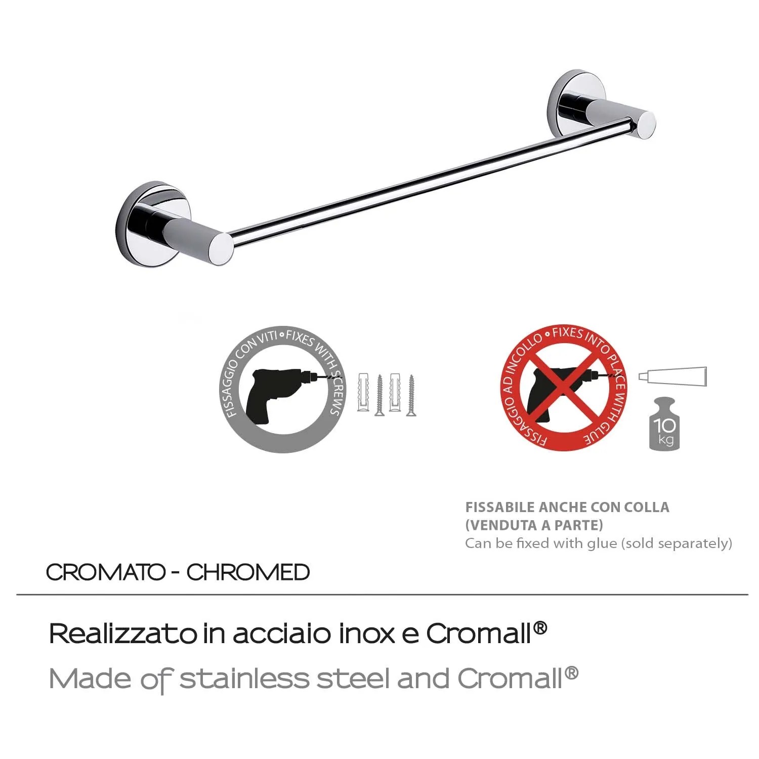 Portasciugamani cromato da parete, accessorio per doccia.