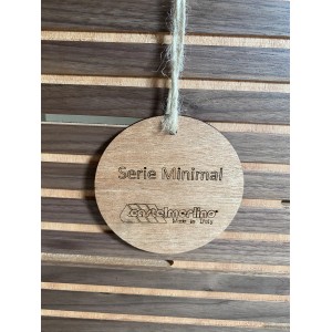 Etichetta in legno "Serie Minimal" di Castelmerlino, accessorio doccia.