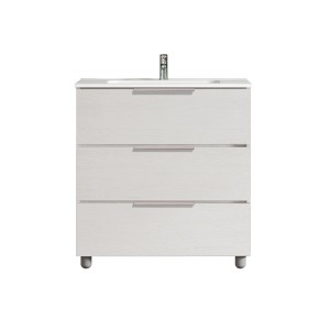 Mobile bagno t.b.t. con tre cassetti e lavabo da appoggio.