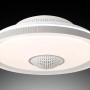 Plafoniera LED rotonda e moderna in bianco con elementi decorativi.