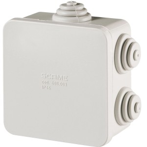 Scatola da parete t.b.t. bianca per impianti elettrici.