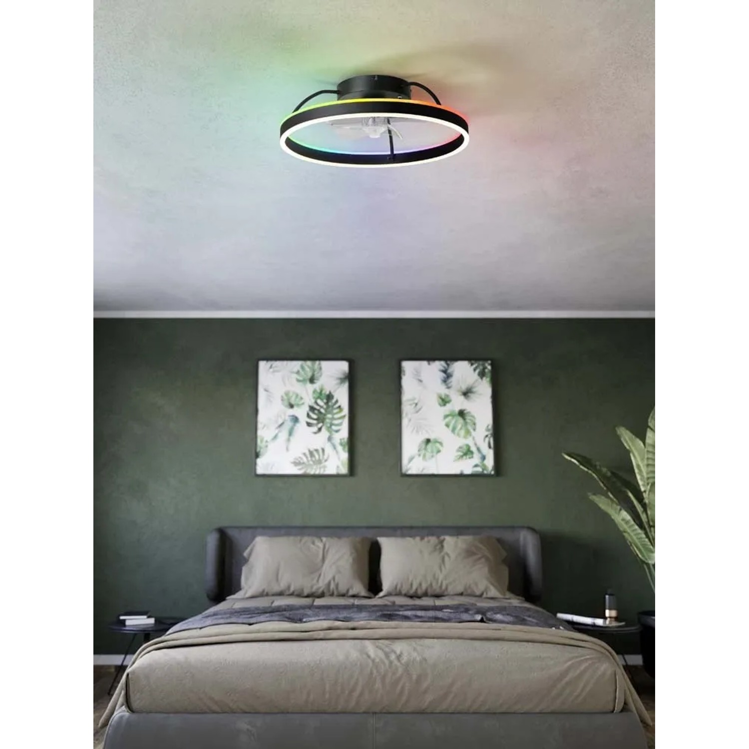 Plafoniera LED nera con cambio colore per un'illuminazione d'atmosfera.
