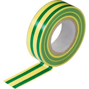 Nastro isolante verde-giallo, 25mm x 10m, per installazioni elettriche.