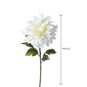 Fiore artificiale decorativo di dalia bianca con foglie verdi, altezza circa 64 cm.