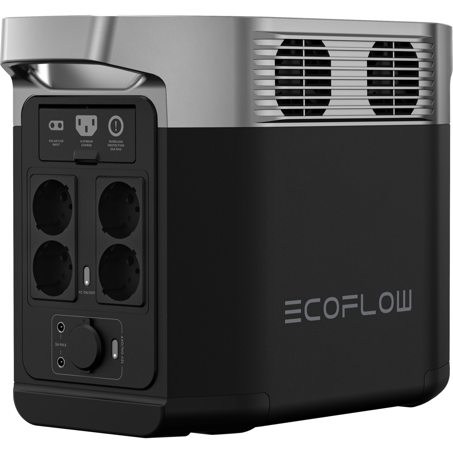 EcoFlow Delta 2 Powerstation con batteria LFP da 1024 Wh, porte e maniglia per il trasporto.
