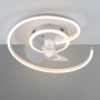 Plafoniera LED moderna con design a spirale e ventilatore integrato.