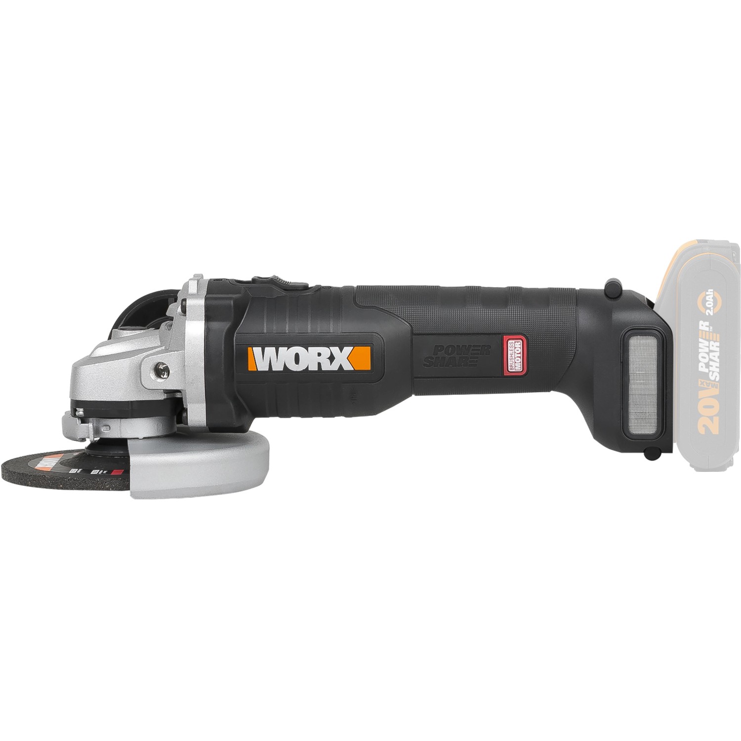 Smerigliatrice angolare a batteria Worx WX812.9 Solo 20 V con disco da taglio, senza batteria/caricabatterie.