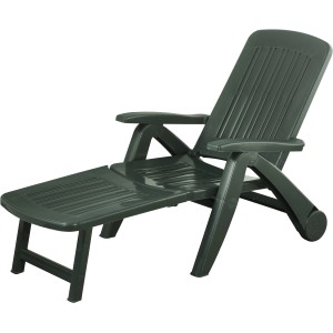 Lettino da giardino verde in plastica, multi regolabile per prendere il sole in relax.