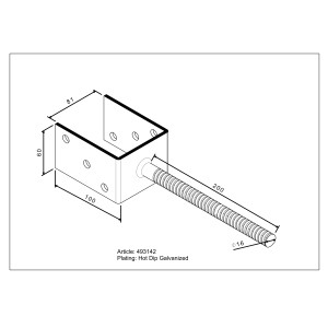 Supporto per montante a U da cementare, larghezza 81 mm, altezza 100 mm, con tassello.