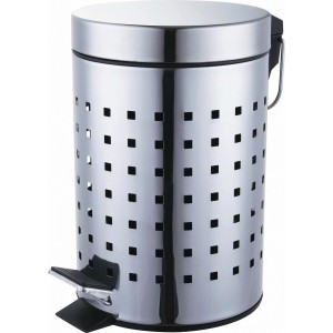 Cestino a pedale CMI in acciaio inox lucido con design a fori, capacità 3 litri.