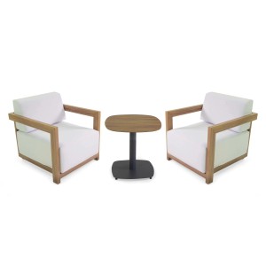 Salotto da giardino Frederik alluminio effetto legno con cuscini bianco 2 posti