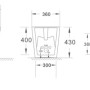 Disegno tecnico del bidet t.b.t. con dimensioni per l'installazione.