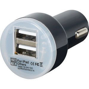 Adattatore OBI doppio USB per accendisigari auto, ricarica due dispositivi.