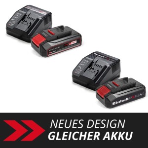 Einhell Power-X-Change Starter Kit 18V 2,5Ah: batteria e caricabatterie in vecchio e nuovo design. La batteria è identica.