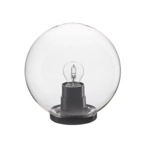 Applique da esterno sferica t.b.t. con vetro trasparente e base nera.