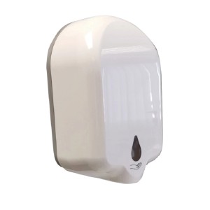 Dispenser di sapone bianco da parete.