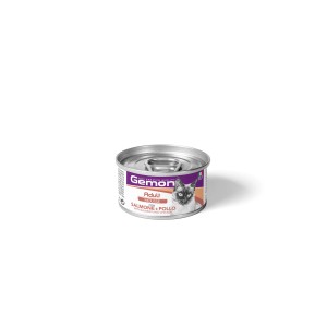 Gemon Adult Mousse cibo umido per gatti, lattina con salmone e pollo.